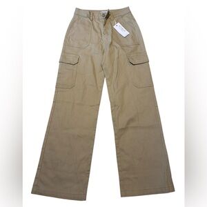Womens Wide Leg Light Khaki Stretchy Cargo Pants Sz 6